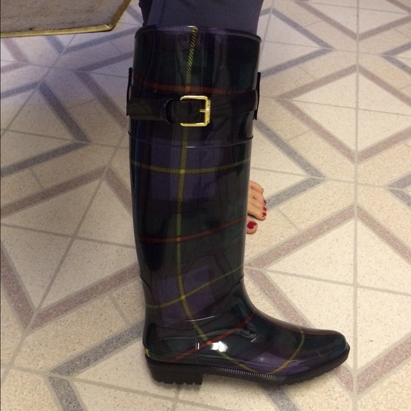 Ralph Lauren women's rain boots size 8 plaid - Picture 1 of 1